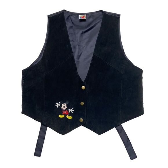 Vintage Disney Mickey Unlimited Suede Snap Front Tie Back Mickey Mouse Vest M/L - Picture 4 of 13
